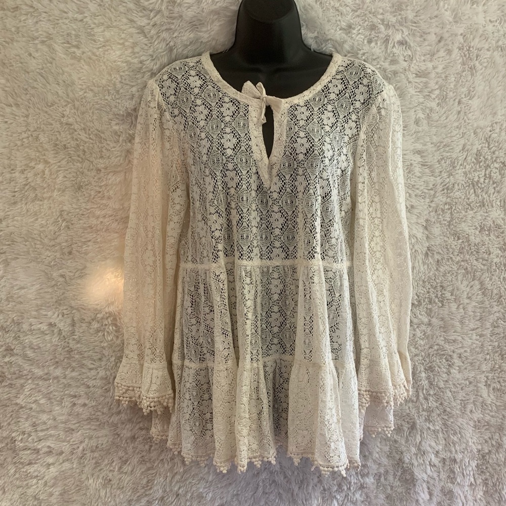 V Cristina Size L Boho Lace/Embroidered 56% Cotton Tunic.